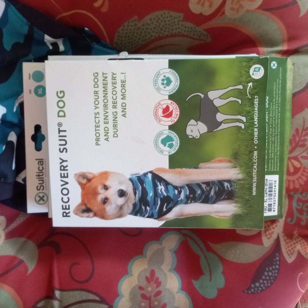 Dog Recovery Suit Post Surgery Shirt Puppy with Snaps closure (XL, Blu Camo NIB